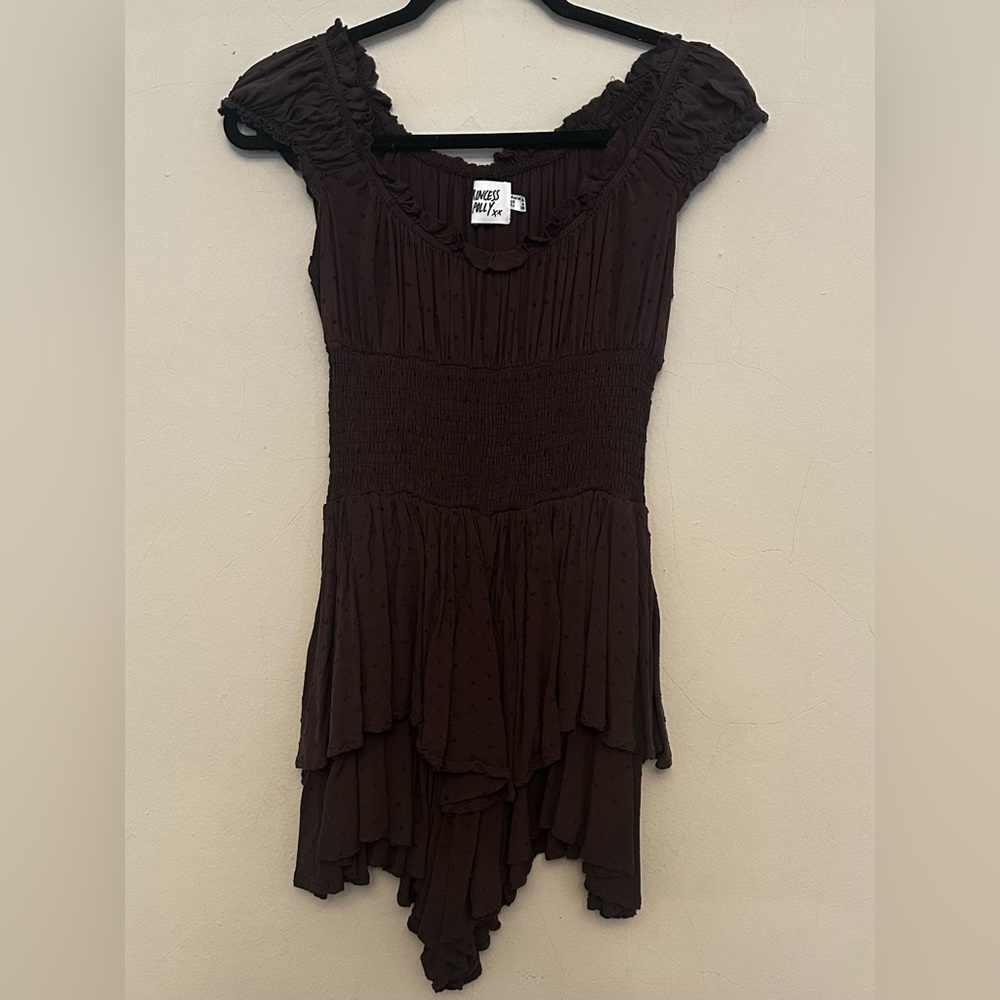 Princess Polly Chocolate Off-Shoulder Ruffle Romper
